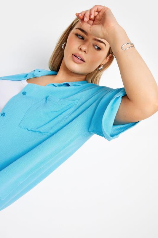 LIMITED COLLECTION Plus Size Blue Crinkle Shirt | Yours Clothing 5