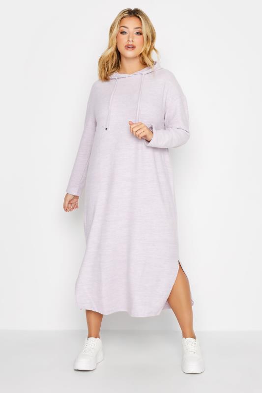 Plus Size Lilac Purple Soft Touch Hoodie Dress | Yours Clothing 1