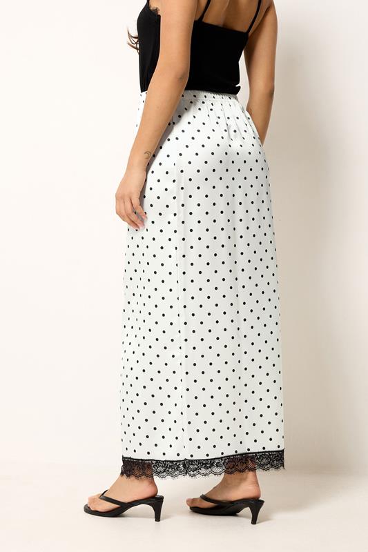 PixieGirl Petite Women's White Polka Dot Satin Maxi Skirt | PixieGirl 4