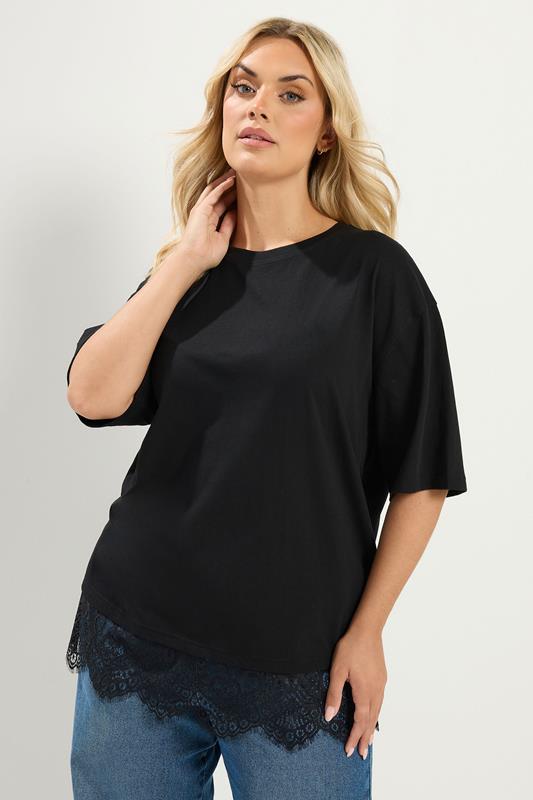  YOURS T-shirt noir en dentelle