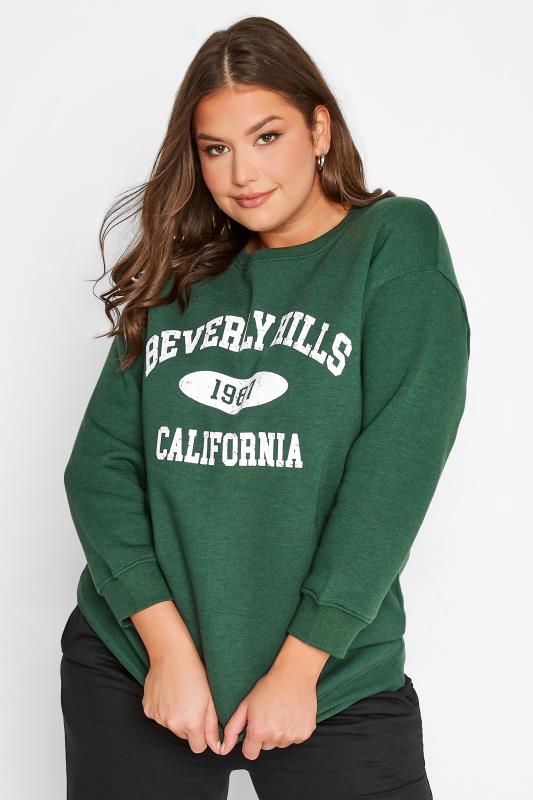Plus Size  Curve Green 'California' Slogan Sweatshirt