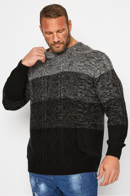Großen Größen  BadRhino Big & Tall Grey Colour Block Cable Knitted Jumper