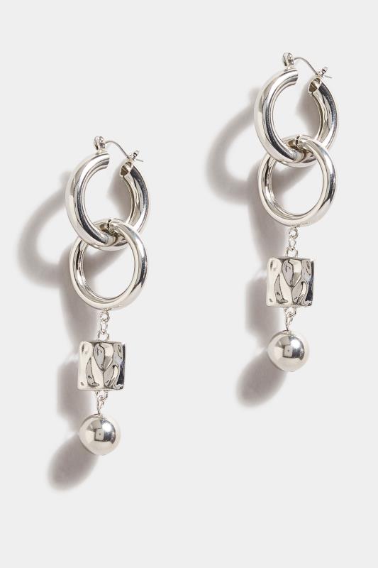 Silver Tone Geometric Double Hoop Drop Earrings | Yours Clothing 2