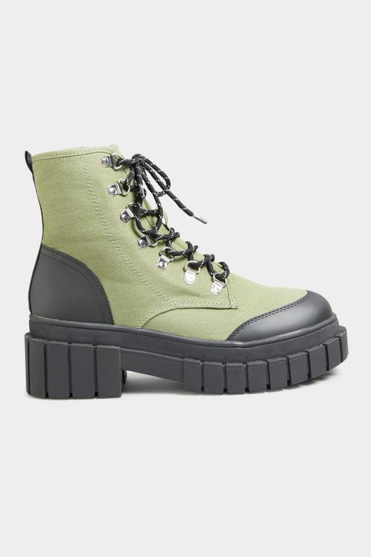 LIMITED COLLECTION Khaki Green Canvas Chunky Combat Boots In Wide E Fit 3