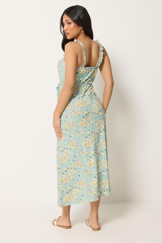 PixieGirl Petite Women's Sage Green Ditsy Floral Belted Midi Dress | PixieGirl 2