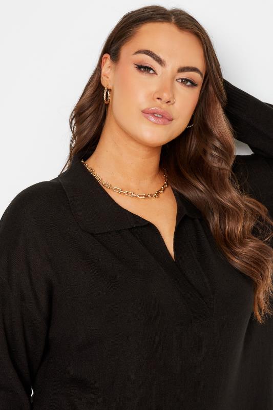 Plus Size Black Open Collar Knitted Jumper Dress | Yours Clothing 4