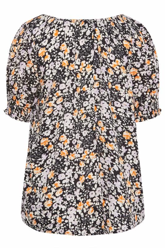 YOURS Plus Size Black & Orange Floral Print Tie Front Top | Yours Clothing 7