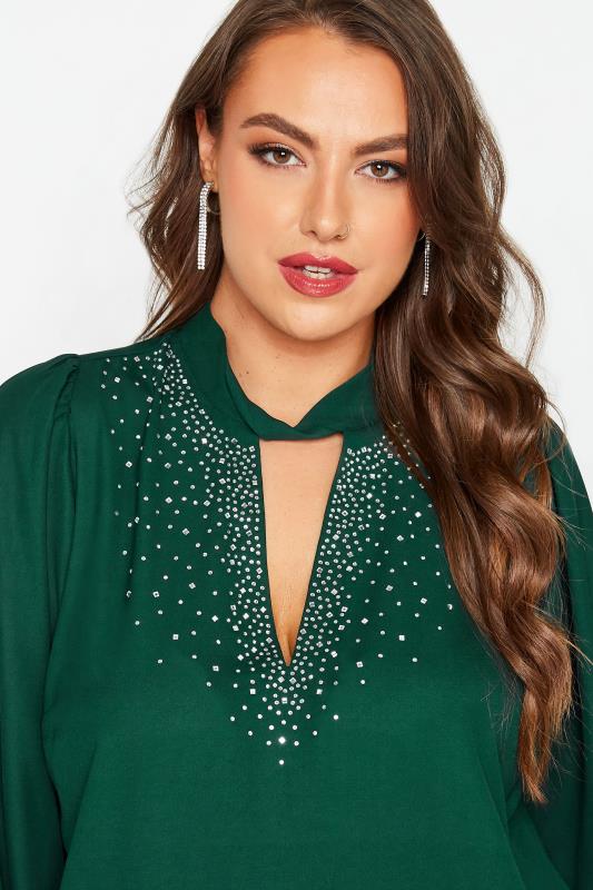 YOURS LONDON Curve Green Diamante Long Sleeve Tunic Top 4