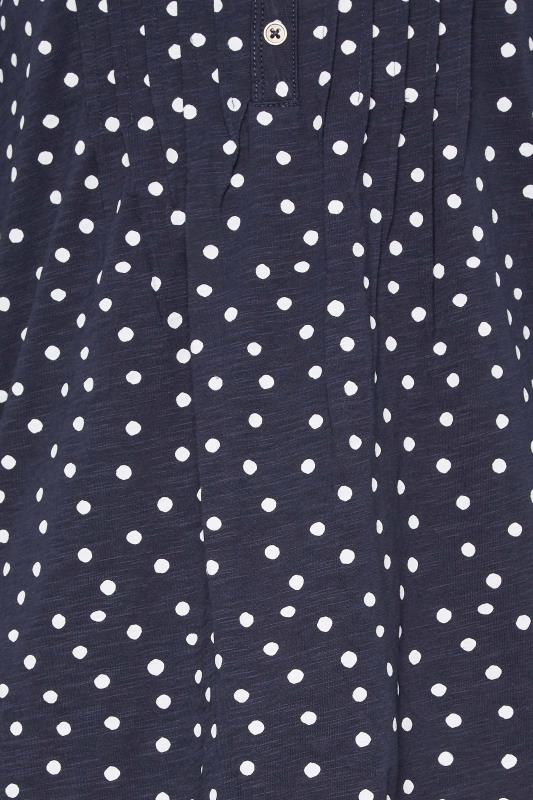 LTS Tall Women's Navy Blue Polka Dot Print Henley Top | Long Tall Sally 5