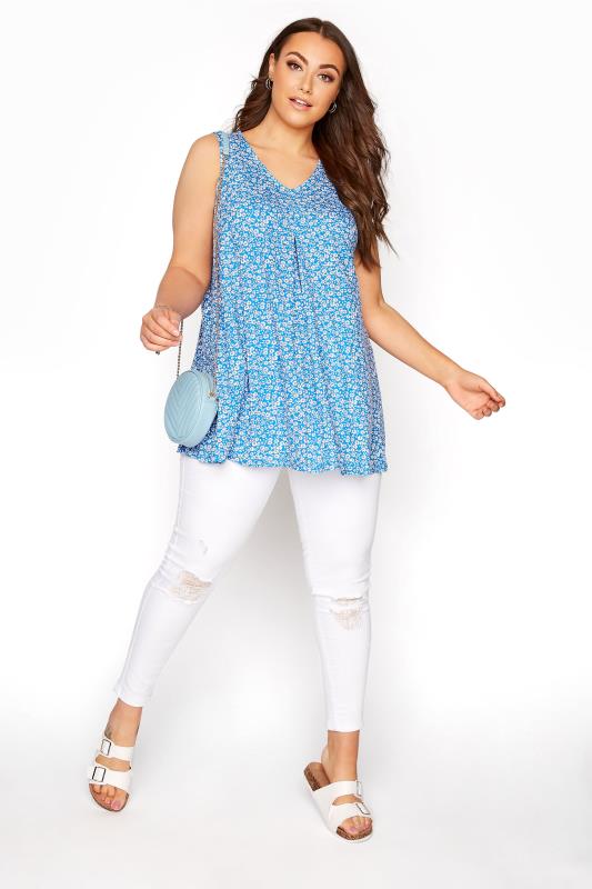 Cobalt Blue Daisy Swing Vest | Yours Clothing
