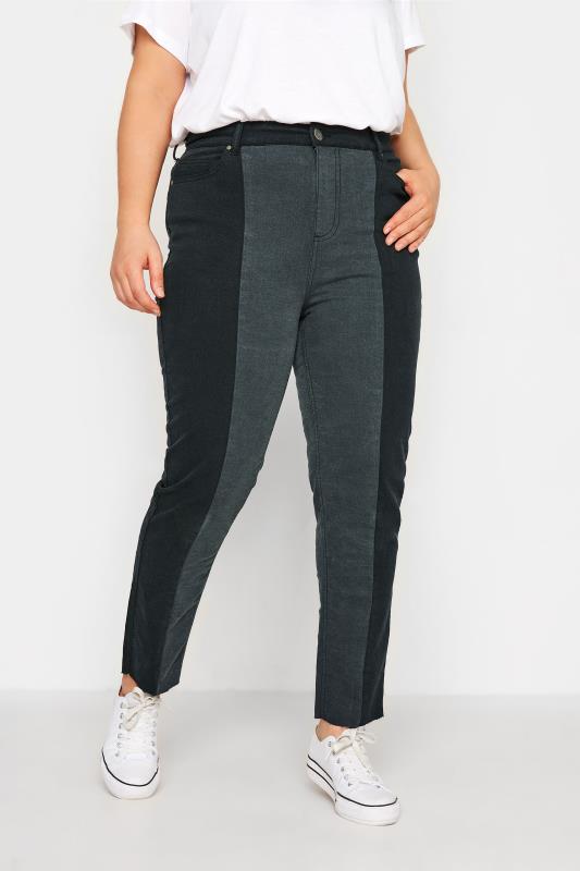 Plus Size  Curve Black Two Tone Stretch MOM Jeans
