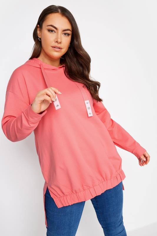 YOURS Plus Size Bright Pink Embellished Tie Hoodie | Yours Clothing 1