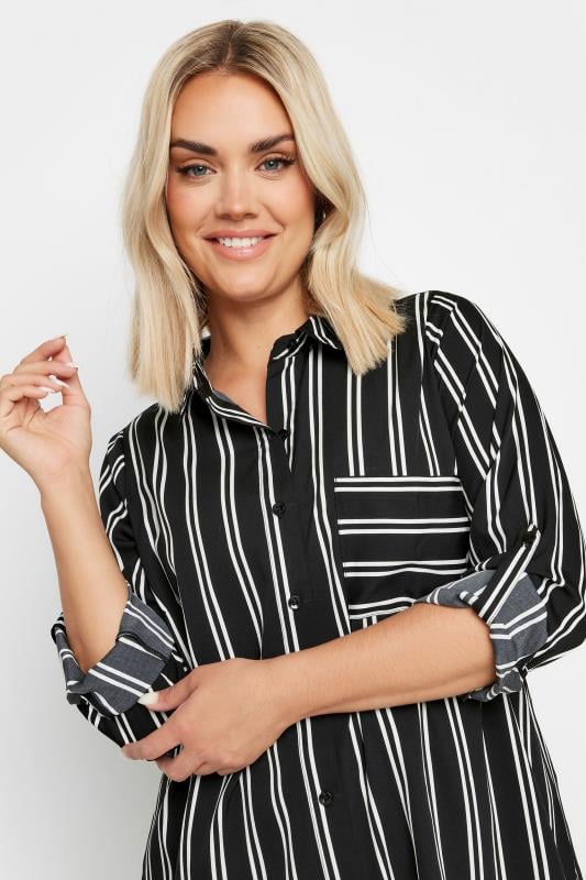 YOURS Plus Size Black Stripe Print Boyfriend Shirt | Yours Clothing  4