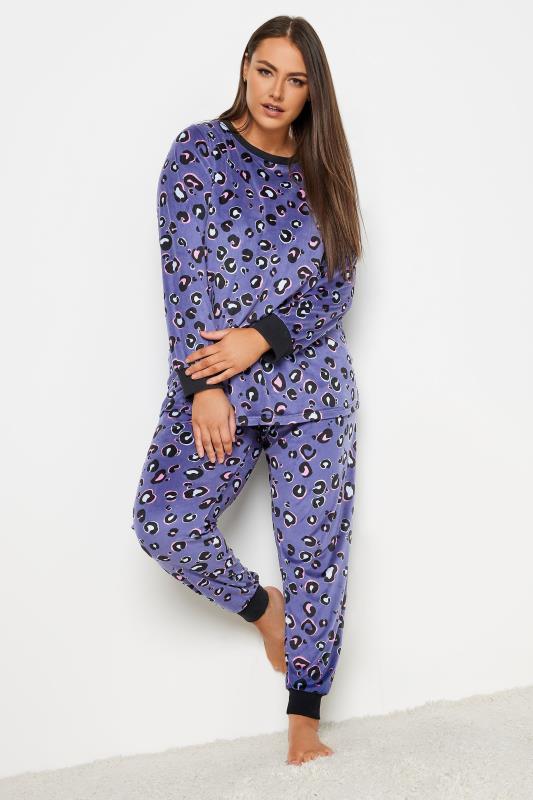 YOURS Plus Size Blue Animal Print Velour Lounge Set | Yours Clothing 2