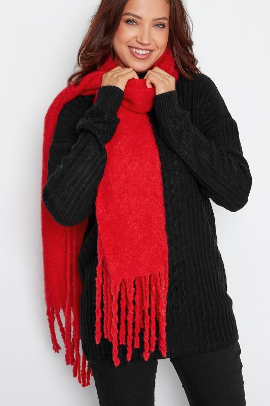 Red Super Soft Chunky Tassel Scarf | Yours Clothing 1