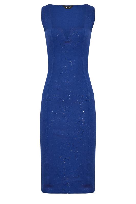 LTS Tall Women's Blue Glitter Sleeveless Notch Neck Midi Dress | Long Tall Sally 6