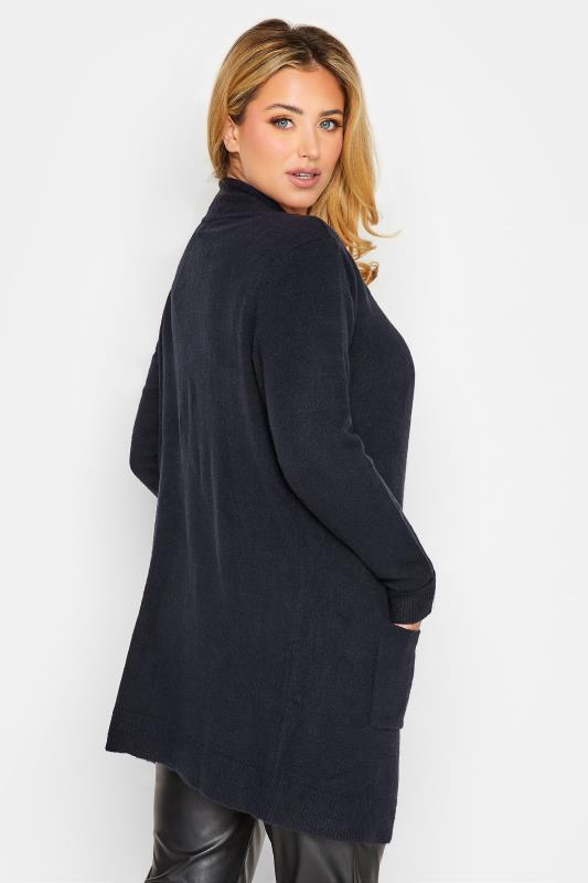 Curve Plus Size Womens Navy Blue Button Detail Knitted Cardigan | Yours Clothing  3