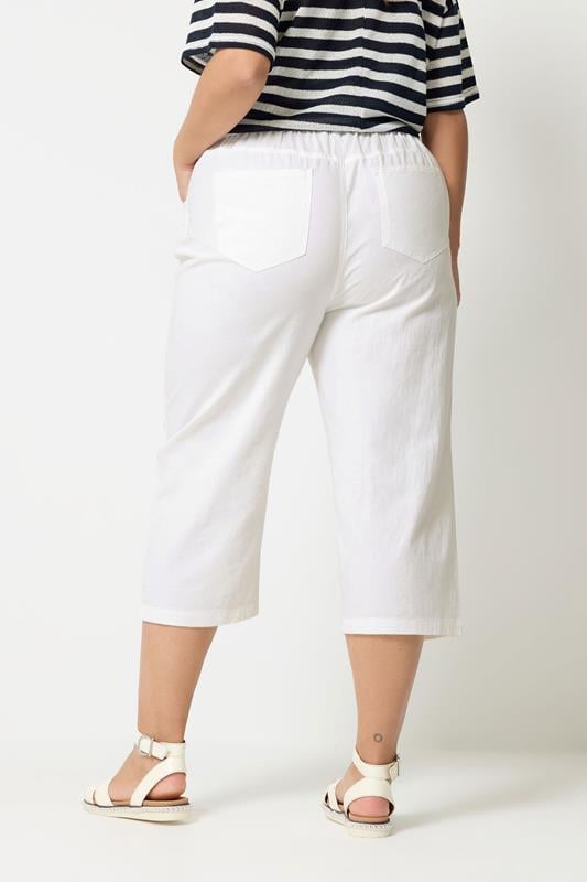 YOURS Plus Size White Cool Cotton Cropped Trousers | Yours Clothing 2