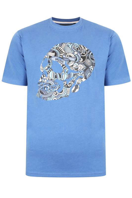KAM Big & Tall Blue Music Skull Print T-Shirt 2