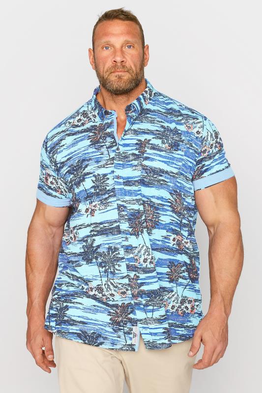 Großen Größen  D555 Big & Tall Light Blue Hawaiian Print Shirt