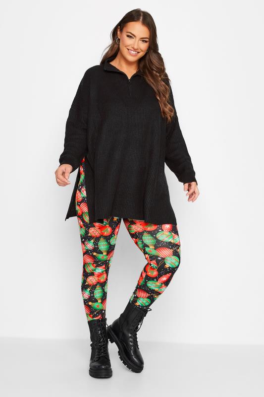 Curve Plus Size Red & Green Christmas Bauble Leggings | Yours Clothing 2
