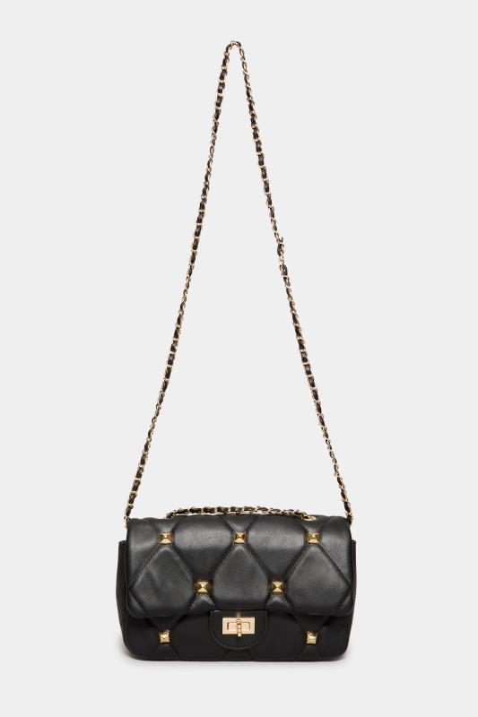 Black Studded Quilted Chain Bag | Yours Clothing 3