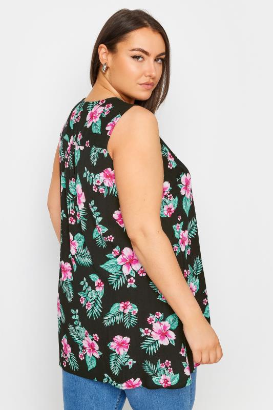 YOURS Plus Size Black Tropical Print Sleeveless Blouse | Yours Clothing 3