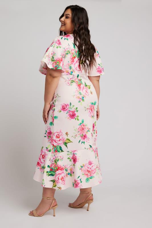 YOURS LONDON Plus Size Pink Floral Print Ruched Midi Dress | Yours Clothing 3