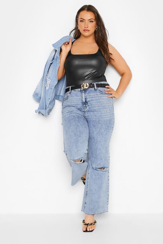 LIMITED COLLECTION Plus Size Black Leather Look Bodysuit | Yours Clothing  2