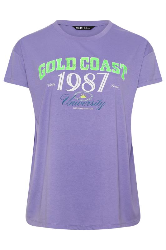 YOURS Plus Size Purple 'Gold Coast' Slogan T-Shirt | Yours Clothing 5
