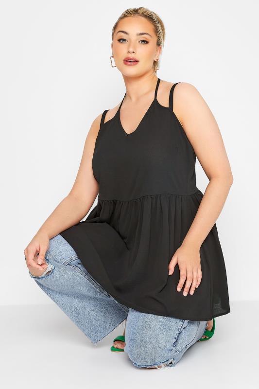 LIMITED COLLECTION Plus Size Black Strappy Halter Cami Top | Yours Clothing 1