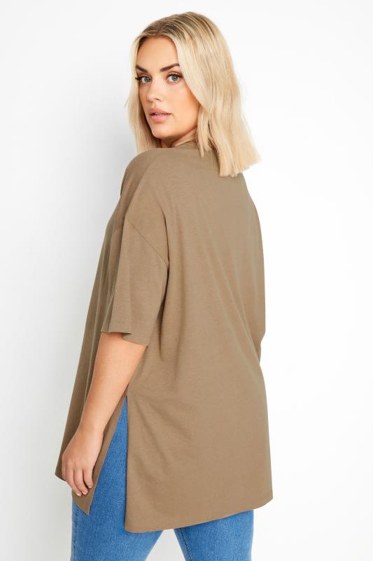 YOURS Plus Size Brown Side Split Oversized T-Shirt | Yours Clothing 3