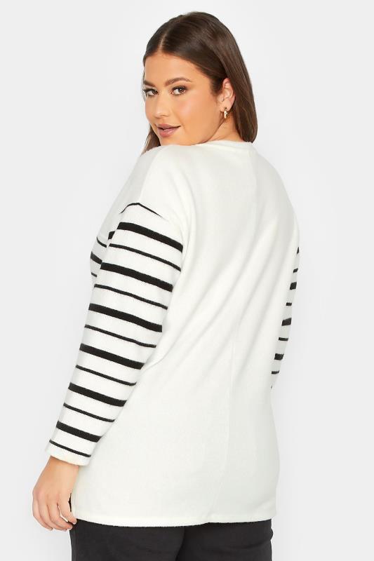 YOURS LUXURY Plus Size Curve White Stripe Soft Touch Jumper | Yours Clothing  3
