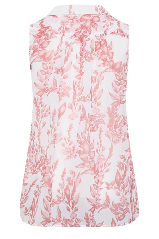 Curve White & Pink Floral Print Sleeveless Swing Blouse 7