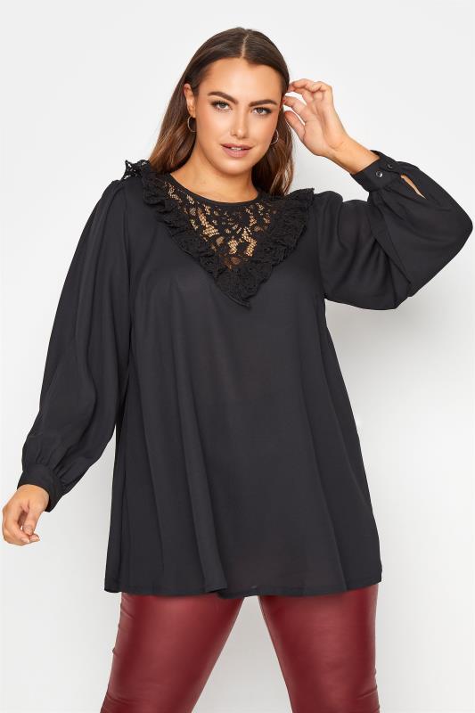 LIMITED COLLECTION Curve Black Chevron Lace Insert Blouse_A.jpg