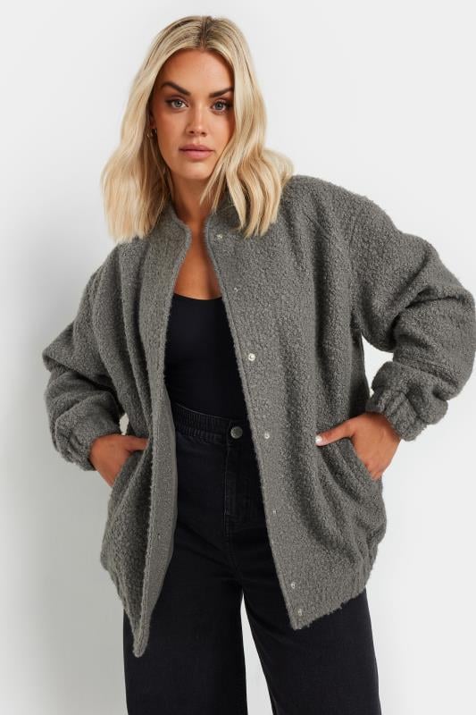 YOURS Plus Size Grey Boucle Bomber Jacket Yours Clothing