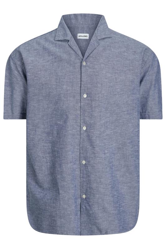  Grande Taille JACK & JONES Big & Tall Denim Blue Linen Blend Resort Shirt
