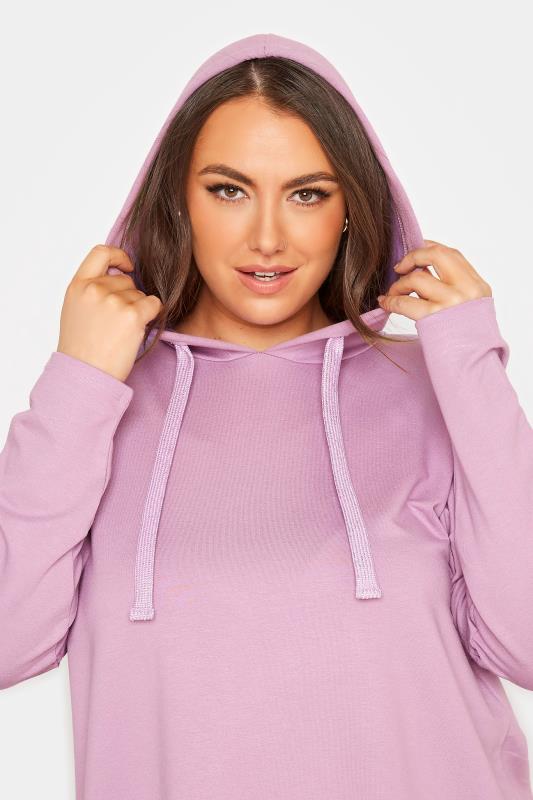 Plus Size Lilac Purple Dipped Hem Longline Hoodie | Yours Clothing 4