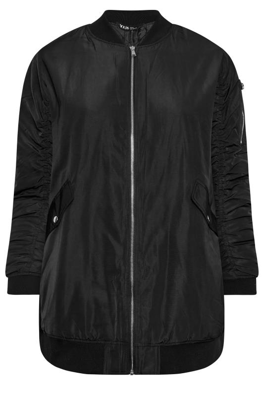 YOURS Plus Size Black Longline Bomber Jacket | Yours Clothing 5