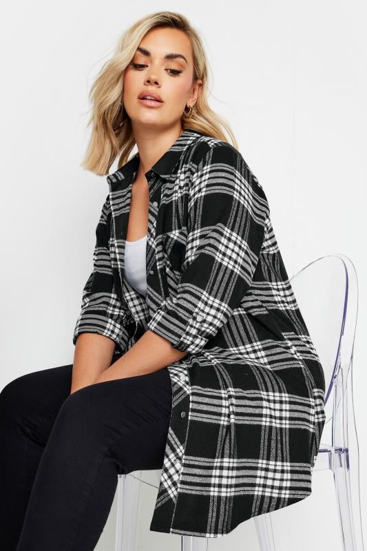 Plus Size  YOURS Curve Black & White Check Brushed Boyfriend Shirt