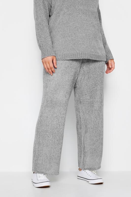Plus Size  Evans Grey Knitted Chenille Wide Leg Jogger