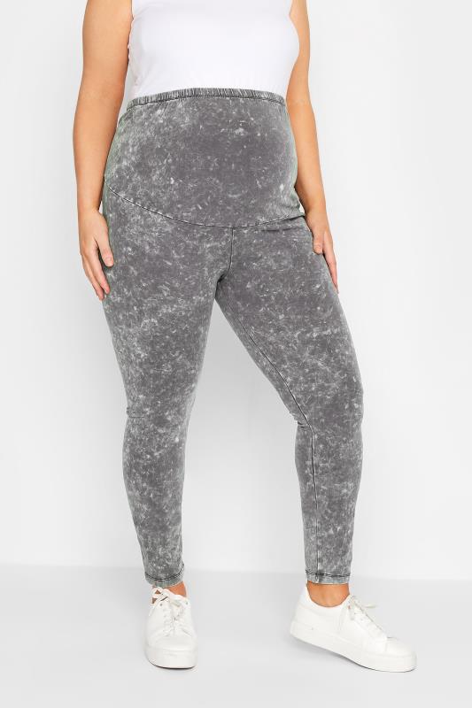  Grande Taille BUMP IT UP MATERNITY Curve Grey Acid Wash Stretch Leggings With Comfort Panel