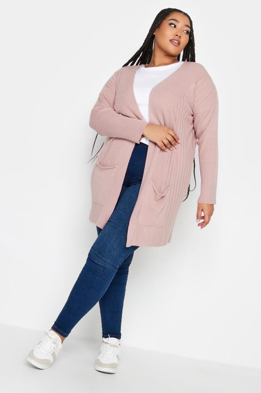 YOURS Curve Plus Size Pink Soft Touch Ribbed Cardigan | Yours Clothing  3