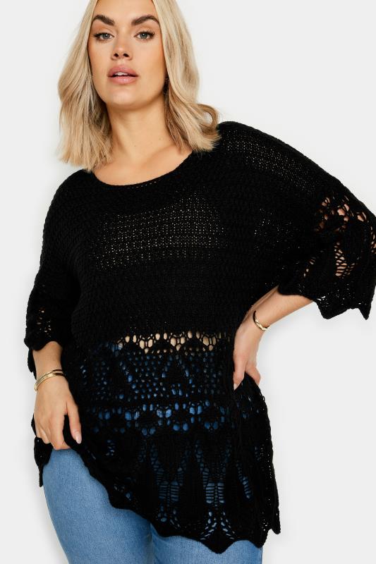 YOURS Plus Size Black Crochet Detail Jumper | Yours Clothing 4