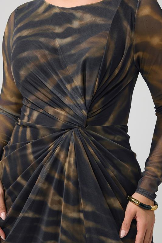 YOURS LONDON Plus Size Brown Zebra Mesh Side Knot Midi Dress | Yours Clothing 4