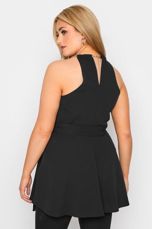 YOURS LONDON Plus Size Black Chain Neck Peplum Top | Yours Clothing 3