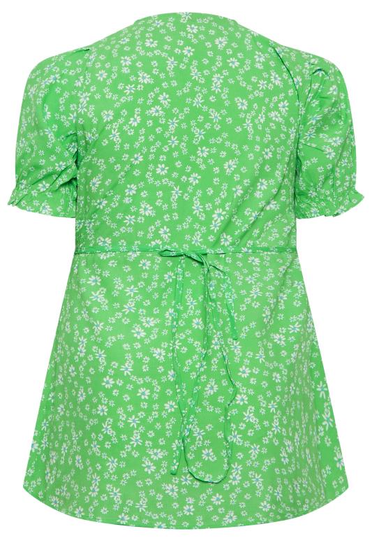 YOURS Plus Size Green Floral Print Wrap Top | Yours Clothing 7
