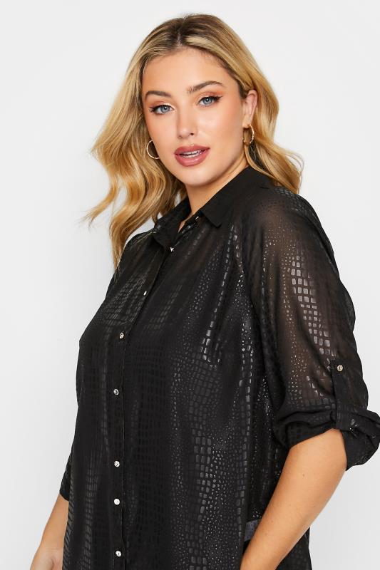 Plus Size Black Printed Shimmer Button Through Shirt | Yours Clothing 4