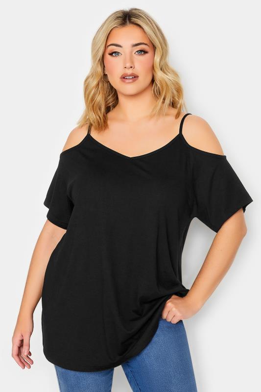 YOURS Plus Size 2 PACK Black Cold Shoulder T-Shirts| Yours Clothing  2