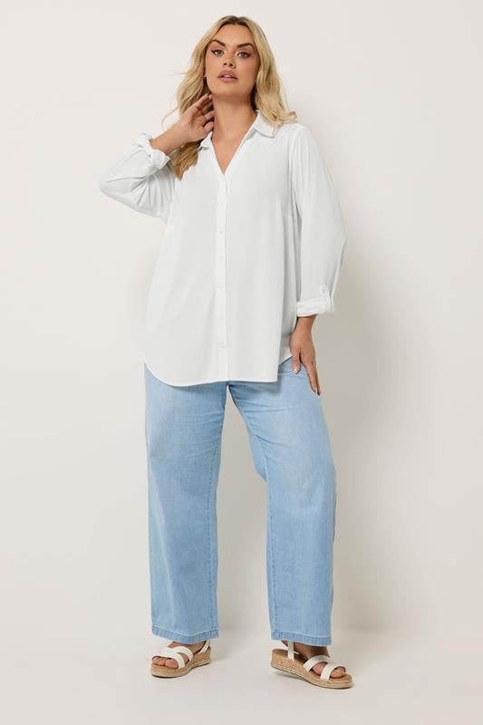 YOURS Plus Size Ivory White Ribbed Shirt | Yours Clothing 1